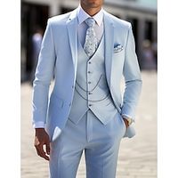 Sky Blue Men's Homecoming Beach Wedding Suits Solid Colored 3 Piece Daily Business Plus Size Single Breasted Two-buttons 2023 miniinthebox