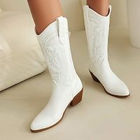 Women's Boots Cowboy Boots Party Mid Calf Boots Embroidery Chunky Heel Round Toe Bohemia PU Loafer Embroidered Black White Pink Lightinthebox
