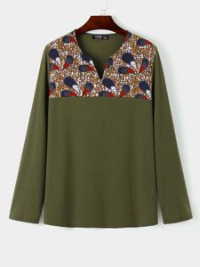 YOINS BASICS Men Casual Tribal Print Ethnic Style V-neck Spliced Long Sleeve T-Shirt