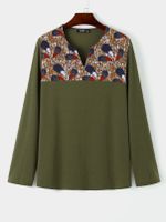 YOINS BASICS Men Casual Tribal Print Ethnic Style V-neck Spliced Long Sleeve T-Shirt - thumbnail