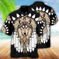 Men's Shirt Summer Hawaiian Shirt Wolf Graphic Prints Vintage Turndown Khaki Casual Holiday Short Sleeve Button-Down Print Clothing Apparel Tropical Fashion Hawaiian Soft Lightinthebox - thumbnail