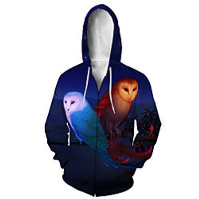 Men's Zip Up Hoodie Sweatshirt Animal 3D Casual Daily 3D Print Casual Hoodies Sweatshirts  Black miniinthebox
