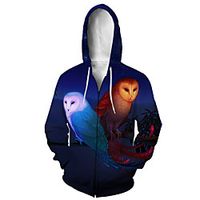 Men's Zip Up Hoodie Sweatshirt Animal 3D Casual Daily 3D Print Casual Hoodies Sweatshirts  Black miniinthebox - thumbnail