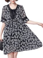 Casual Petal Sleeve Floral Printed Chiffon Dresses For Women