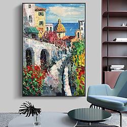 Mediterranean Oil Painting on Canvas Hand painted Original Art Amalfi Coast Italy Painting Seascape Painting Modern Art Living Room Art Textured Wall Art No Frame Lightinthebox