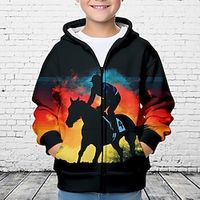 Boys 3D Horse Hoodie Coat Outerwear Long Sleeve 3D Print Fall Winter Fashion Streetwear Cool Polyester Kids 3-12 Years Outdoor Casual Daily Regular Fit Lightinthebox - thumbnail