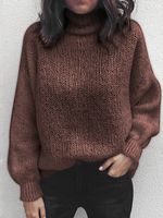 High Collar Plain Long Sleeve Knit Pullover - thumbnail