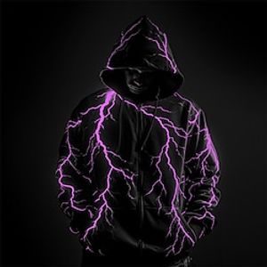 Graphic Prints Lightening Men's Sports 3D Print Zip Hoodie Holiday Vacation Streetwear Hoodies White Blue Hooded Print Pocket Spring   Fall Designer Hoodie Sweatshirt Lightinthebox