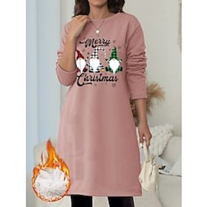 Women's Christmas Dress Sweatshirt Dress Mini Dress Sherpa Fleece Lined Warm Christmas Going out Weekend Crewneck Print Snowflake Elf Regular Fit Pink Blue Gray S M L XL XXL Lightinthebox