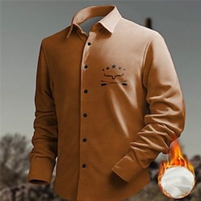 Cow western style Tribal Men's Shirt Fleece Shirt Daily Wear Vacation Going out Fall  Winter Turndown Long Sleeve Red, Blue, Brown S, M, L Fleece Shirt Lightinthebox