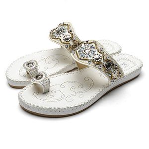 Embroidery Vintage Rhinestone Flat Clip Toe Bohemia Sandals