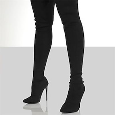 Women's Boots Sock Boots Plus Size Heel Boots Outdoor Daily Over The Knee Boots Thigh High Boots Winter Stiletto Heel Pointed Toe Vintage Classic Casual Tissage Volant Loafer Black Beige miniinthebox