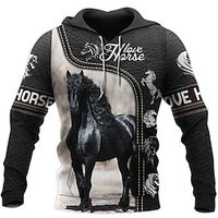 Men's Hoodie Pullover Hoodie Sweatshirt Black Hooded Horse Graphic Prints Print Casual Daily Sports 3D Print Plus Size Sportswear Casual Big and Tall Spring   Fall Clothing Apparel Hoodies miniinthebox - thumbnail