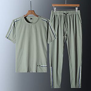 Men's T shirt Hiking Tee shirt Hiking Shirt with Pants Short Sleeve Pants  Trousers Bottoms Clothing Suit Outdoor Quick Dry Lightweight Breathable Sweat wicking Autumn  Fall Spring Summer Ice Silk Lightinthebox
