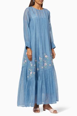 Henley Maxi Dress in Cotton Silk Blend Henley Maxi Dress in Cotton Silk Blend