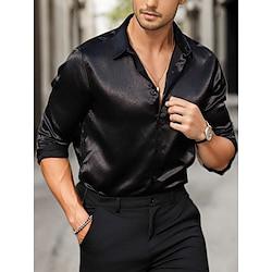 Men's Shirt Satin Shirt Button Up Shirt Casual Shirt Summer Shirt Black White Wine Blue Green Short Sleeve Plain Collar Daily Vacation Clothing Apparel Fashion Casual Comfortable Lightinthebox