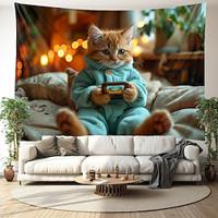 Cat Playing Videogame Hanging Tapestry Wall Art Large Tapestry Mural Decor Photograph Backdrop Blanket Curtain Home Bedroom Living Room Decoration Lightinthebox