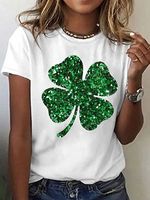 Round Neck Casual Loose Clover Print Short Sleeve T-Shirt