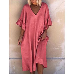 Women's A Line Dress Knee Length Dress Dusty Blue Red Light Blue Half Sleeve Solid Color Summer V Neck Hot Casual Mumu 2021 S M L XL XXL 3XL miniinthebox