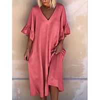 Women's A Line Dress Knee Length Dress Dusty Blue Red Light Blue Half Sleeve Solid Color Summer V Neck Hot Casual Mumu 2021 S M L XL XXL 3XL miniinthebox - thumbnail