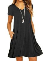 V Neck Plain Shift Dress - thumbnail