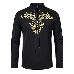 Men's Prom Shirt Disco Shirt Tuxedo Shirts Black White Wine Long Sleeve Print Stand Collar Summer Spring Formal Evening Birthday Party Clothing Apparel Lightinthebox