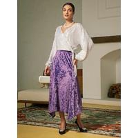 Sequin Silver Glitter Wrap Bishop Sleeve Blouse Vintage Velour Irregular Maxi Skirt Two Piece Set - thumbnail