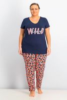 Womens Puls Size Printed Top And Pajama Set  Coral/Red/Navy - thumbnail
