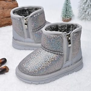 Boys Girls' Boots Daily Casual Snow Boots Fluff Lining Microfiber Breathability Non-slipping School Shoes Little Kids(4-7ys) Daily Indoor Outdoor Walking Shoes Outdoor Sequin Light Pink Gray Black Lightinthebox