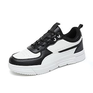 Men's Women Sneakers Light Soles Plus Size Comfort Shoes Sporty Casual Preppy Daily PU Comfortable Slip Resistant Lace-up Black and White Gray Color Block Fall Winter Lightinthebox