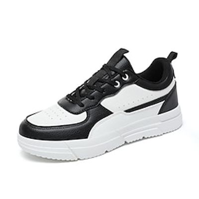 Men's Women Sneakers Light Soles Plus Size Comfort Shoes Sporty Casual Preppy Daily PU Comfortable Slip Resistant Lace-up Black and White Gray Color Block Fall Winter Lightinthebox