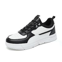 Men's Women Sneakers Light Soles Plus Size Comfort Shoes Sporty Casual Preppy Daily PU Comfortable Slip Resistant Lace-up Black and White Gray Color Block Fall Winter Lightinthebox - thumbnail