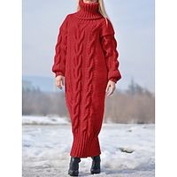 Women's Sweater Dress Jumper Dress Winter Dress Long Dress Maxi Dress Knitwear Warm Fashion Pure Color Outdoor Daily Vacation Going out Turtleneck Long Sleeve 2023 Loose Fit Red Blue S M L XL XXL 3XL Lightinthebox - thumbnail