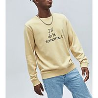 Men's Pullover Sweatshirt Graphic Text Letter Round Neck Basic Hoodies Sweatshirts  Long Sleeve Loose Beige miniinthebox - thumbnail