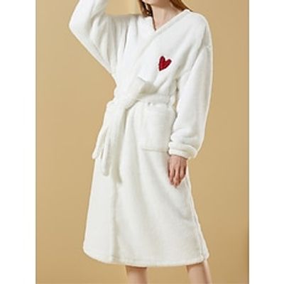 Women's Fleece Pajamas Robe Bathrobe Heart Plush Casual Comfort Home Daily Bed Coral Fleece Coral Velvet Warm V Wire Long Sleeve Pocket Embroidery Fall Winter White Lightinthebox Women's Fleece Pajamas Robe Bathrobe Heart Plush Casual Comfort Home Daily Bed Coral Fleece Coral Velvet Warm V Wire Long Sleeve Pocket Embroidery Fall Winter White Lightinthebox