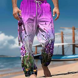 Men's Hawaiian Flower Pants Trousers Outdoor Holiday Vacation Relaxed Fit Micro-elastic Lightinthebox