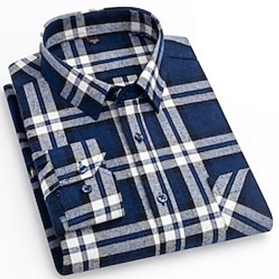 Men's Shirt Button Up Shirt Casual Shirt Plaid Shirt Overshirt Red Navy Blue Royal Blue Long Sleeve Plaid  Check Lapel Fall  Winter Outdoor Daily Wear Clothing Apparel Front Pocket Lightinthebox