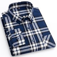Men's Shirt Button Up Shirt Casual Shirt Plaid Shirt Overshirt Red Navy Blue Royal Blue Long Sleeve Plaid  Check Lapel Fall  Winter Outdoor Daily Wear Clothing Apparel Front Pocket Lightinthebox - thumbnail