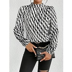 Women's Shirt Blouse Graphic Black Print Long Sleeve Casual Fashion High Neck Regular Fit Spring   Fall Lightinthebox