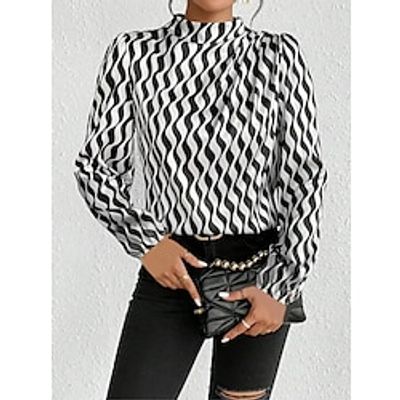 Women's Shirt Blouse Graphic Black Print Long Sleeve Casual Fashion High Neck Regular Fit Spring   Fall Lightinthebox