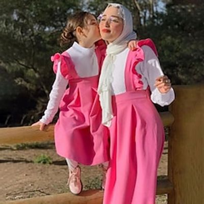 Mommy and Me Dresses Solid Color Street Ruffle Pink Long Sleeve Mommy And Me Outfits Active Matching Outfits Lightinthebox