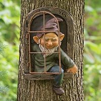 Mini Garden Crafts Decoration Gnome Leave The Window Whimsical Tree Sculpture Garden Decoration Garden Gnome Outdoor Ornament miniinthebox - thumbnail