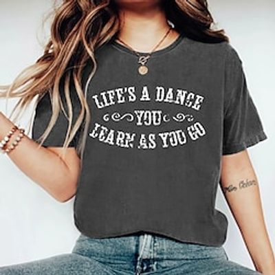 Women's T shirt Tee Black White Pink Graphic Letter Print Short Sleeve Daily Holiday Basic Round Neck Regular Painting S Lightinthebox