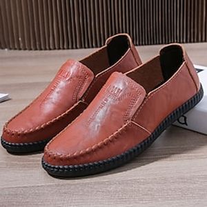 Men's Loafers  Slip-Ons Leather Loafers Business Casual Outdoor Daily Walking Shoes PU Breathable claret Black Orange Summer Spring Lightinthebox