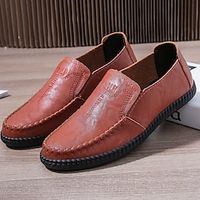 Men's Loafers  Slip-Ons Leather Loafers Business Casual Outdoor Daily Walking Shoes PU Breathable claret Black Orange Summer Spring Lightinthebox - thumbnail