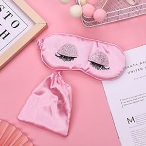 Double Sided Silk like Sleeping Beauty Eye Mask,  Sweet Girl's Satin Eye Mask Long Eyelash Embroidered Eye Cover Sleeping Eyeshade with Portable Pouch Lightinthebox