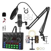 Complete podcast studio bundle BM800 condenser microphone V8s audio interface fill light flexible power options superior volume control Lightinthebox