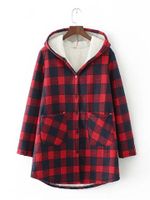 Plaid Long Sleeve Hooded Thick Coat