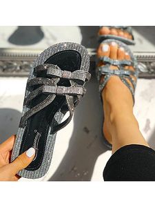 Rhinestone Summer Bow Flat Sandals