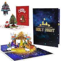 3D Pop Up Christmas Cards, 3D Christmas Card Holy Night Jesus With Envelopes And Note Tag, Happy Christmas Greeting Cards For Women Men Mom Kids Lightinthebox - thumbnail